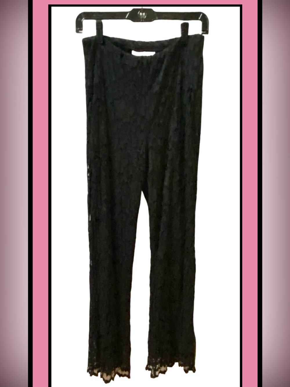 ASHLEE 2pc Black Stretch Lace Long Duster & Lined Pant Vintage Size M - Picture 7 of 11